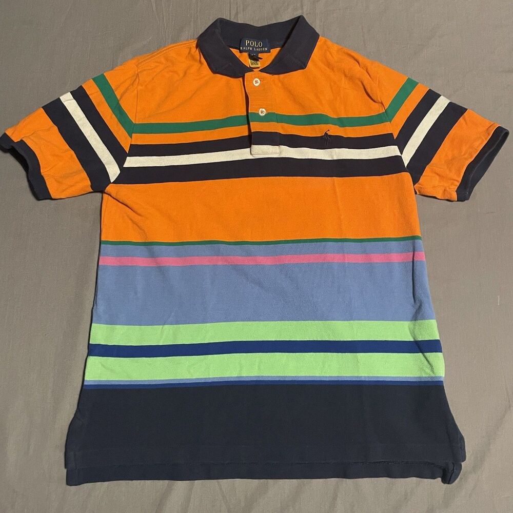 Polo Ralph Lauren Boys Stripped Polo Shirt Size Large 14-16 Ribbed Sleeves